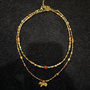 Golden and Brown Beaded Necklace, 2 pack